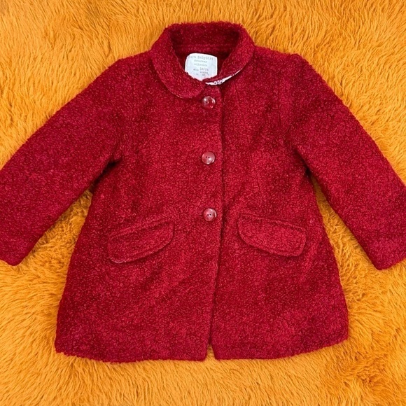 Zara baby girl red teddy button front trench coat size 18/24 M - Picture 1 of 10
